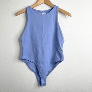 Zara Womens High Neck Racerback Bodysuit Periwinkle Blue Large Sleeveless Snap